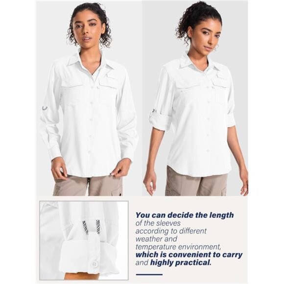 Women's UPF 50 UV Sun Protection Long Sleeve Safari Shirts Quick Dry Hiking - Picture 2 of 7